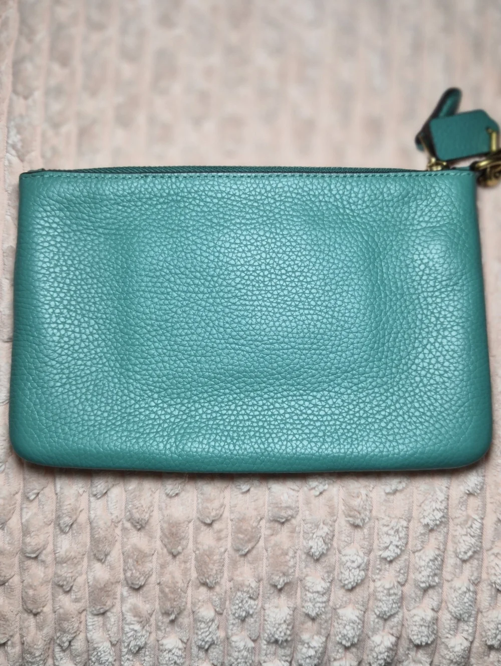 COACH Polished Pebble Leather Small Wristlet - Teal / Green